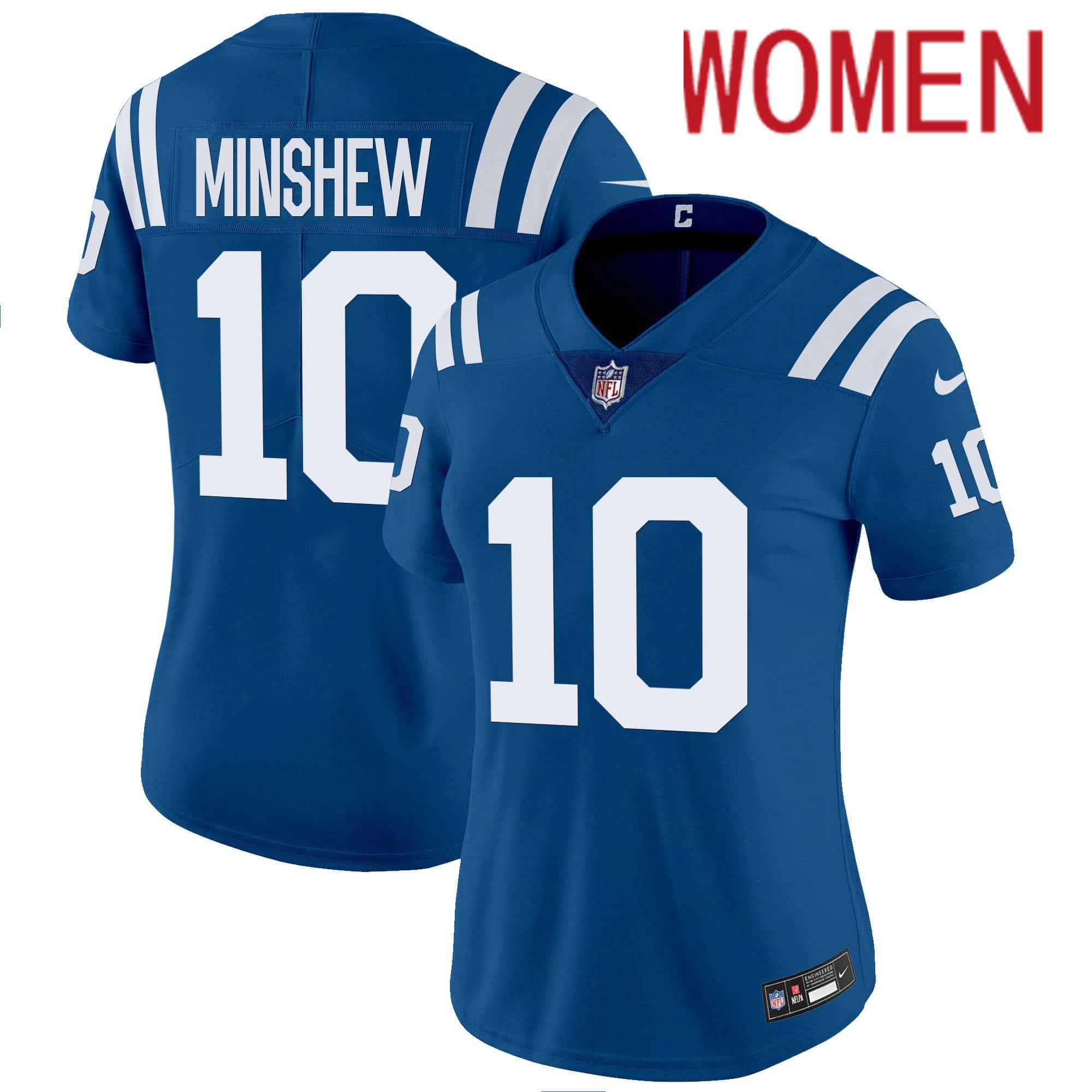 Women Indianapolis Colts 10 Minshew Blue 2024 Nike Vapor Limited NFL Jersey style 1